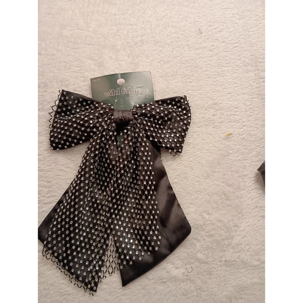 Wild Fable Black Hair Bow Clip Set Rosette Satin Fishnet Organza 3 Pack NWT